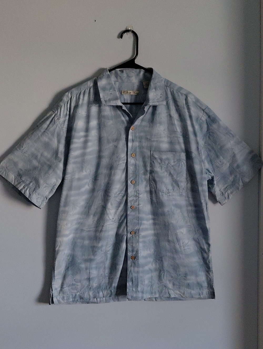 Batik Bay Hawaiian Shirt Button Down Blue Tropical Palm Trees Guitar Vacation
